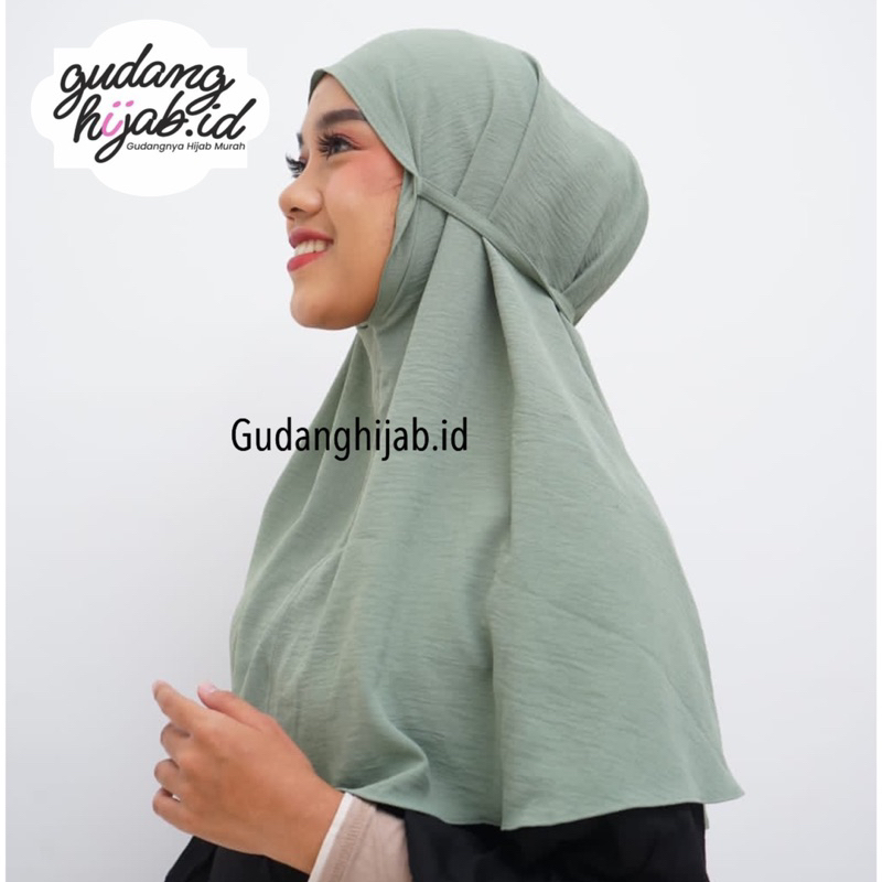 Bergo Crinkle Sage Crinkle Airflow SIZE L || Premium Non Pet Bergo Crinkle Non Pet Bergo Hijau Sage
