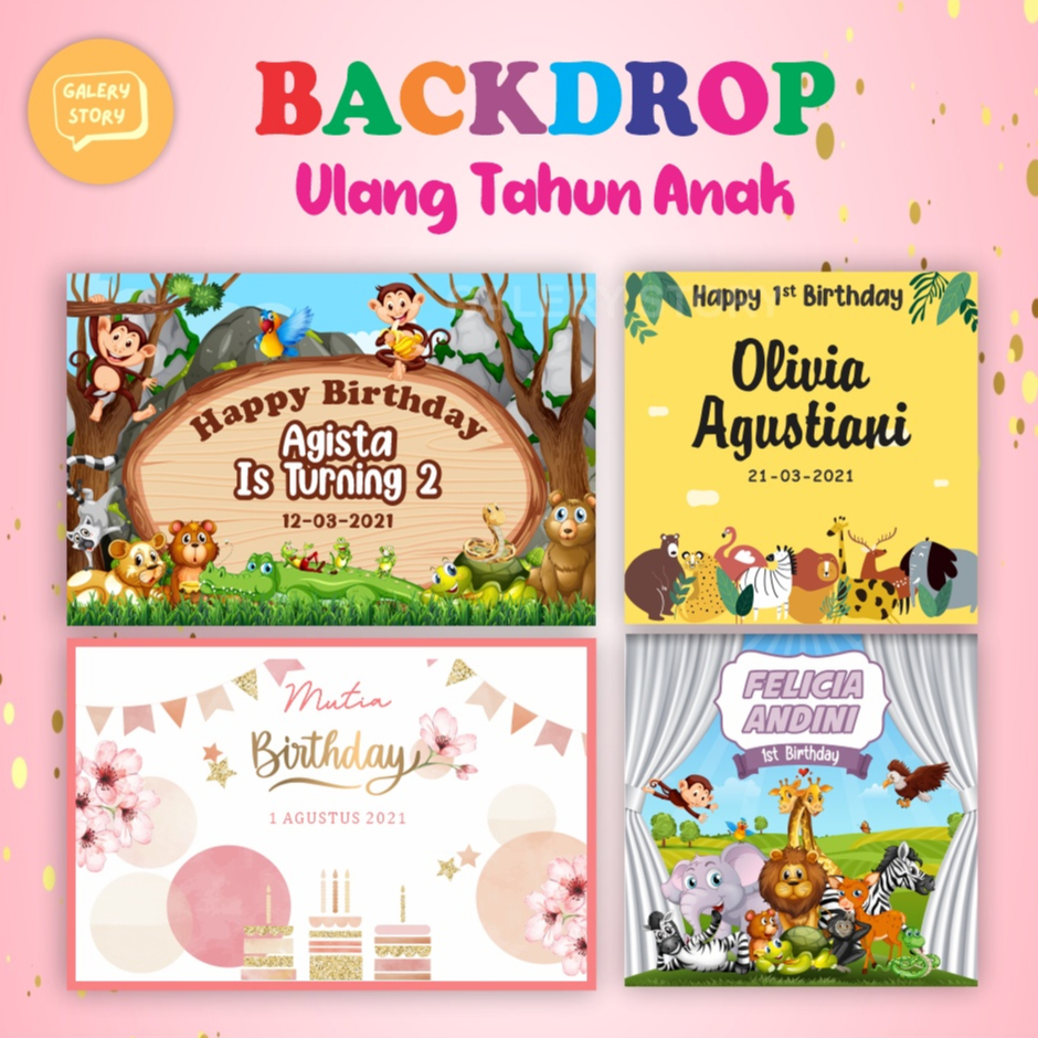 Backdrop Ulang Tahun Anak Custom Little Pony/Zoo/Animal/Frozen/LOL/Mickey Mouse/Doraemon/Hello Kitty