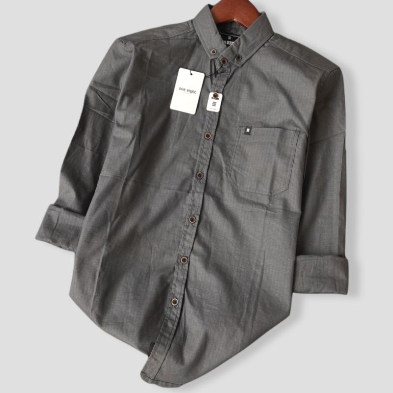 (prabu.kemeja) Kemeja Pria Lengan Panjang jumbo polos distro warna abu grey ukuran size M, L, XL sli