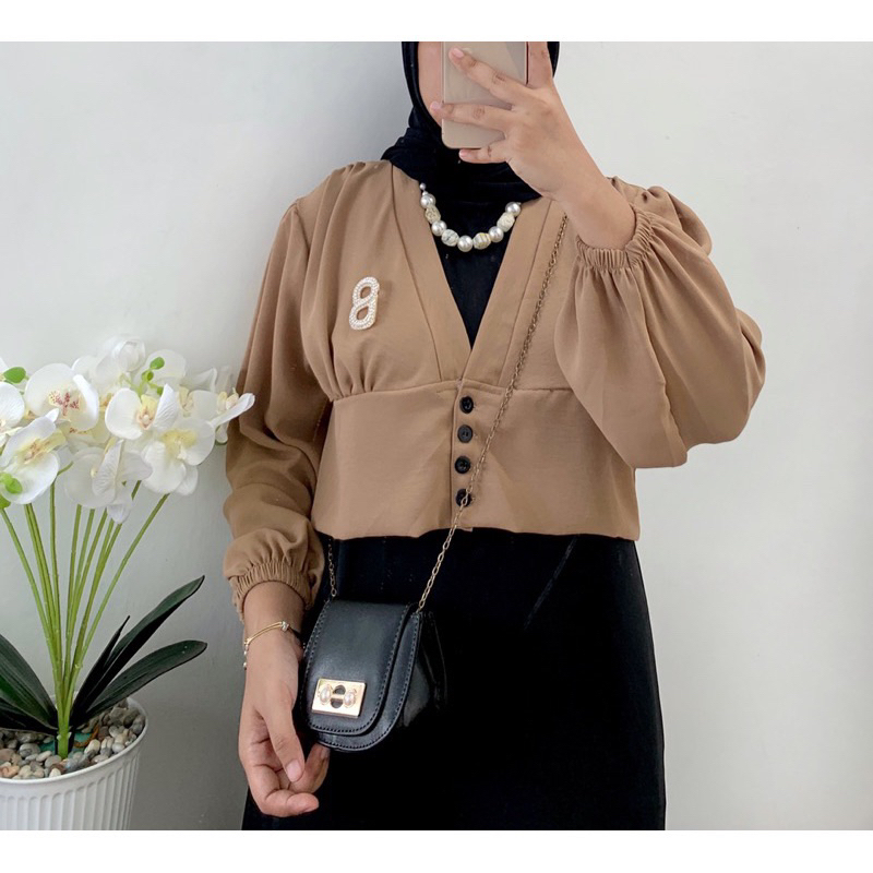 Tamstore Blouse Semi Outer Sheila Crop Top Blouse Wanita Crinkle Kekinian Ootd Viral