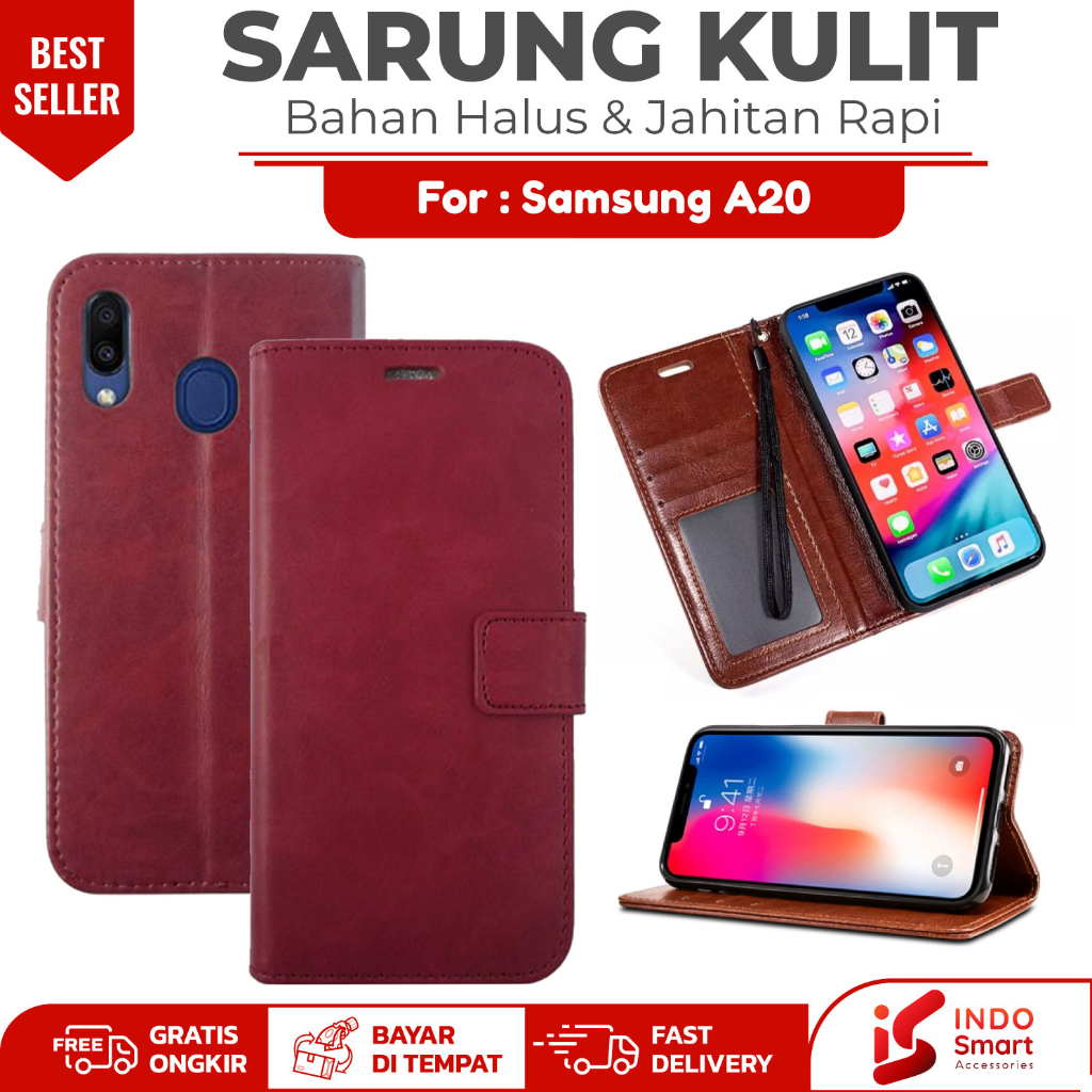 Samsung A20 / Case Samsung A20 A 20 / Leather Wallet Case Dompet Sarung Kulit Hp