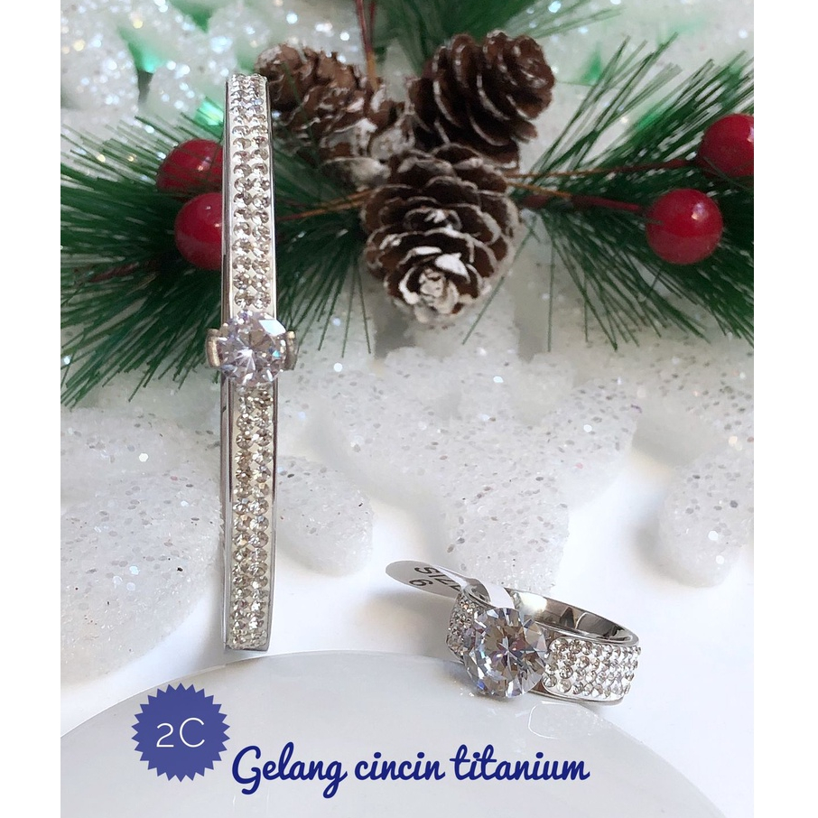 XUPING Set Perhiasan TITANIUM Anti Karat Gelang Ring Cincin Berlian Modis Xuping Silver 14012023