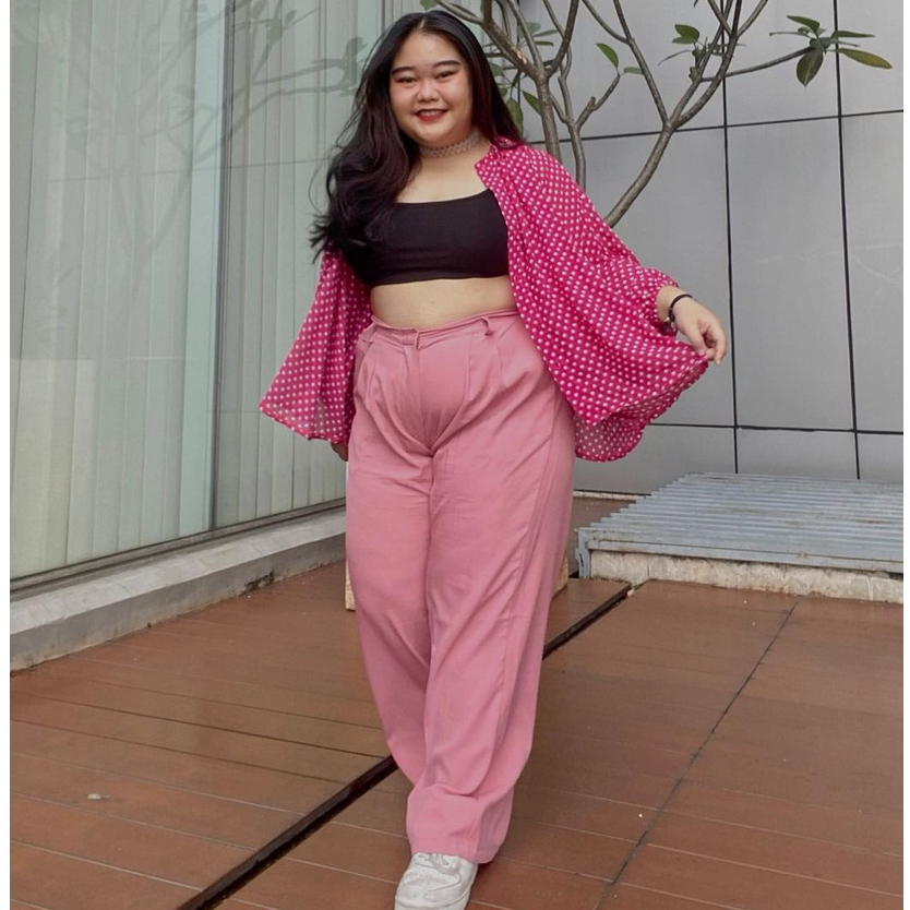 Highwaist Kulot Wanita Jumbo - Celana Kulot Jumbo Highwaist Bahan Jatuh BB 45-85 KG - Big Size Loose Pants