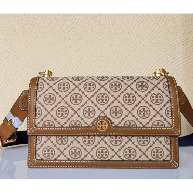 Tas Tory Burch Original TB T Monogram Shoulder Hazelnut Medium