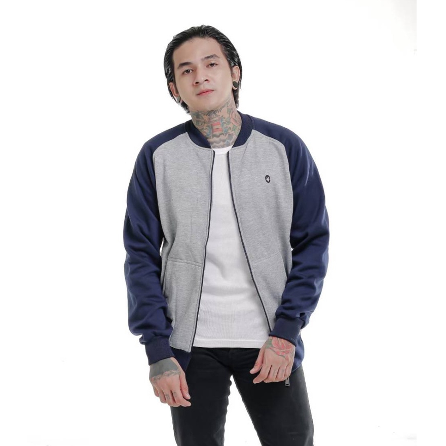 Jaket Sweater Polos Model Reglan Bomber Baseball Varsity size L-XL Pria-Wanita ( Unisex )