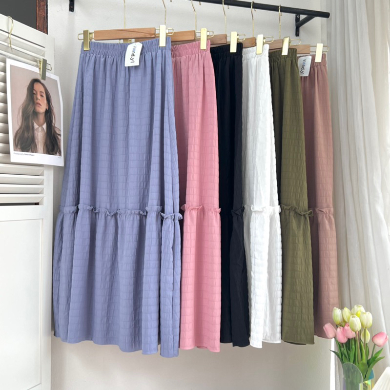 rok korea / skirt wanita / long skirt bahan kringkel import 117