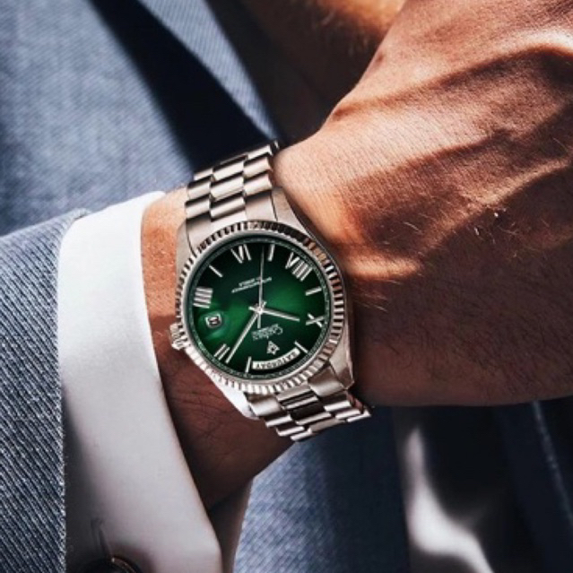 Jam Tangan Cadisen DayDate Green Sunburst Emerald Automatic