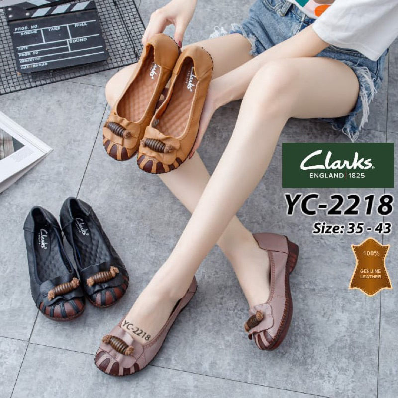 TERMURAH Sepatu Clarks YC-2218 Bow Flat / Flatshoes Women / Sepatu Kerja Kantor Wanita Import / Sepa