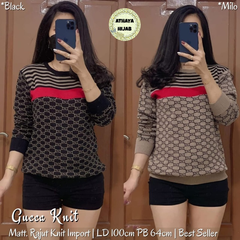 atasan wanita Gucca knit sweater tunik rajut import tebal ori athaya