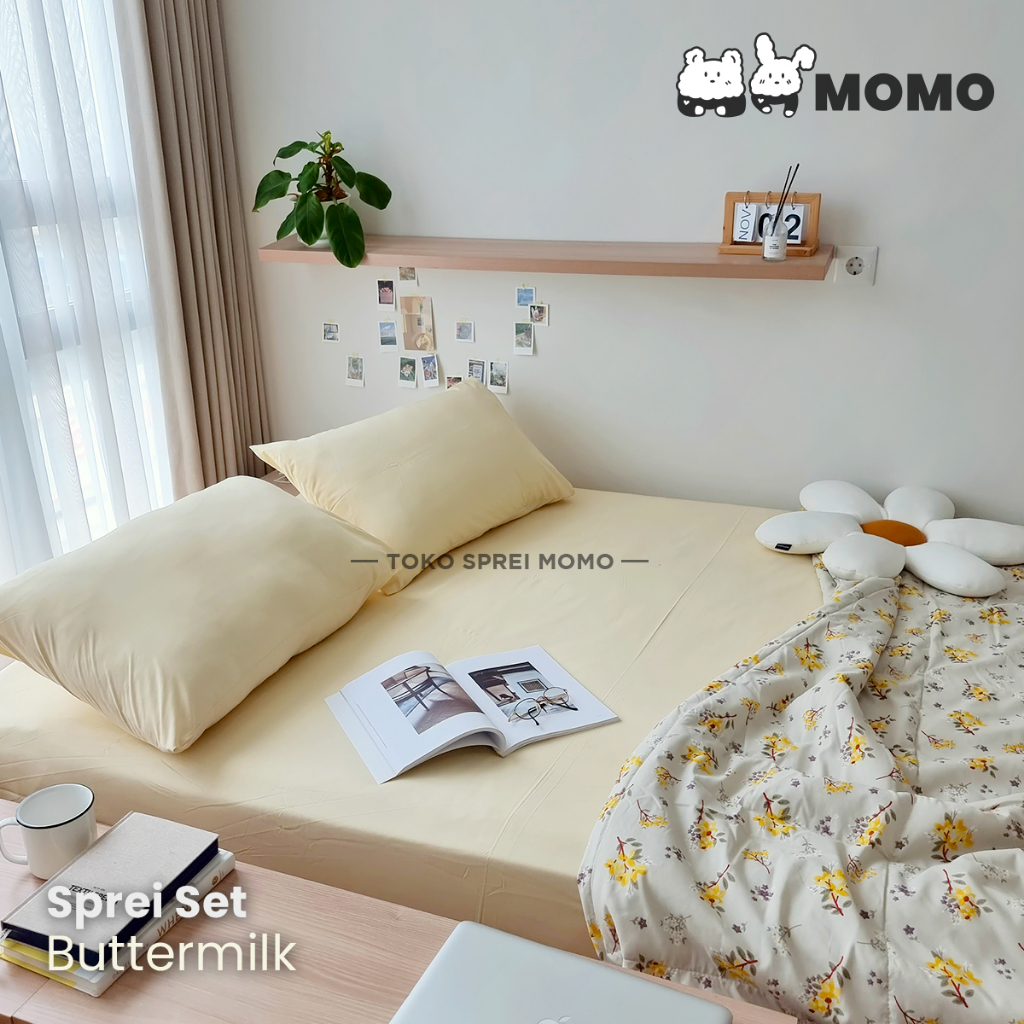 Sprei Set Katun Lokal Polos Ukuran 160, 180 &amp; 200 [SPREI MOMO]