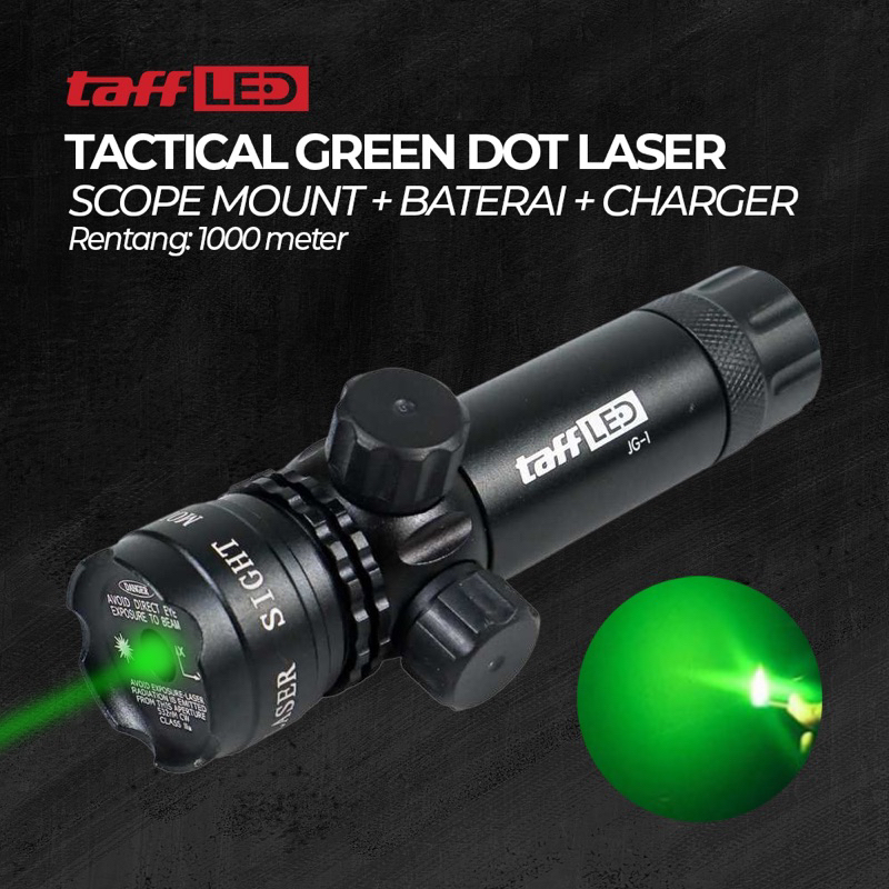 TaffLED Tactical Green Dot Laser Scope Mount+Baterai+Charger - JG-1 - Black