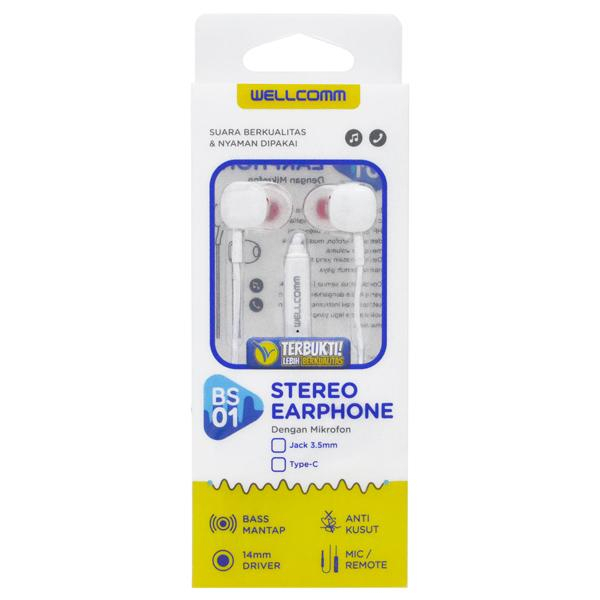 WELLCOMM EARPHONE HANSFREE STEREO BS-01 JACK 3.5 MM DAN TYPE-C