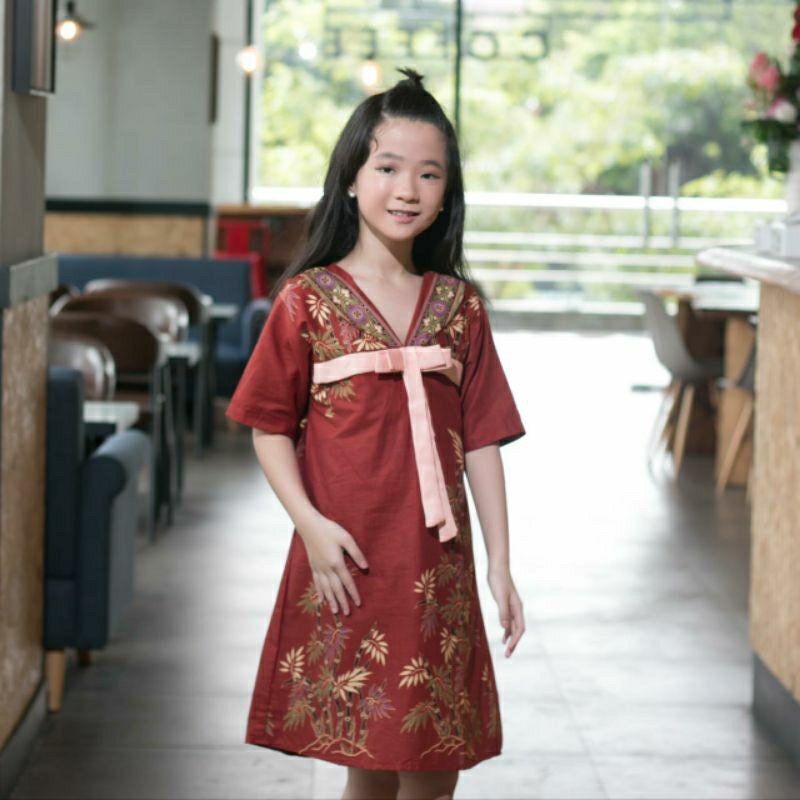 Batik Costume Couple Dress Dan Kemeja Batik Anak Shinse Merah Bata Couple Keluarga Dress Dan Kemeja 