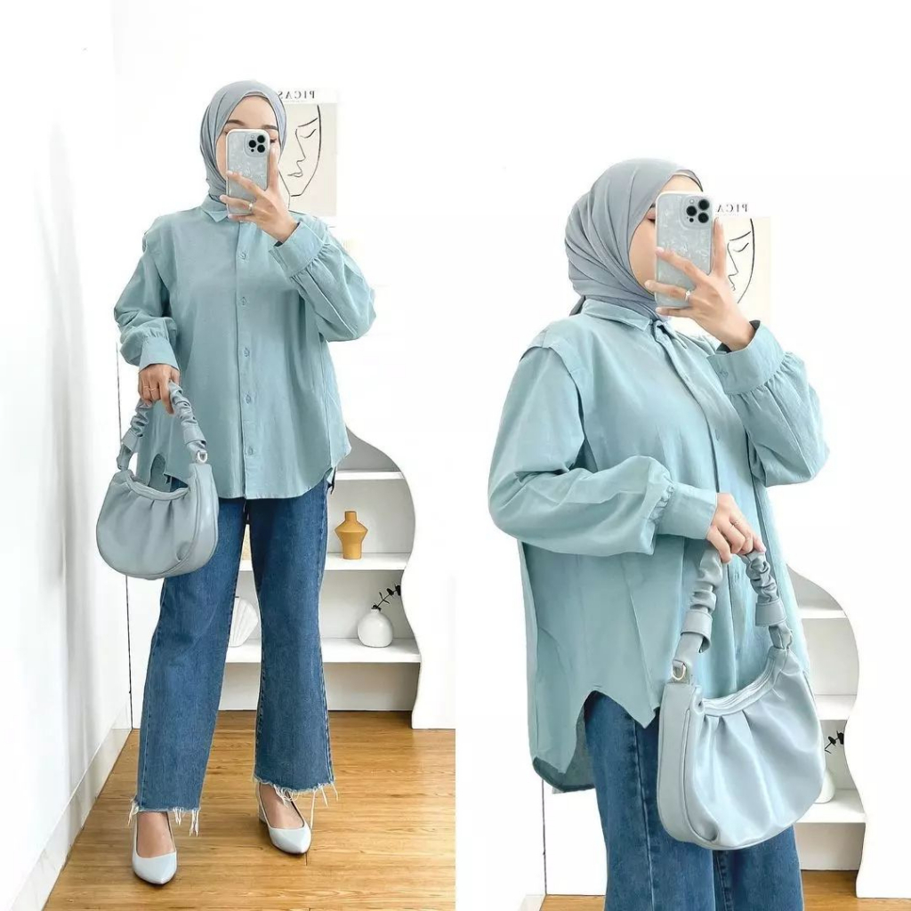 Terbaru Melly Blosue Baju Atasan Wanita Bahan Linen Ootd Hijab Size M L XL Model Terbaru 2023 Bisa C