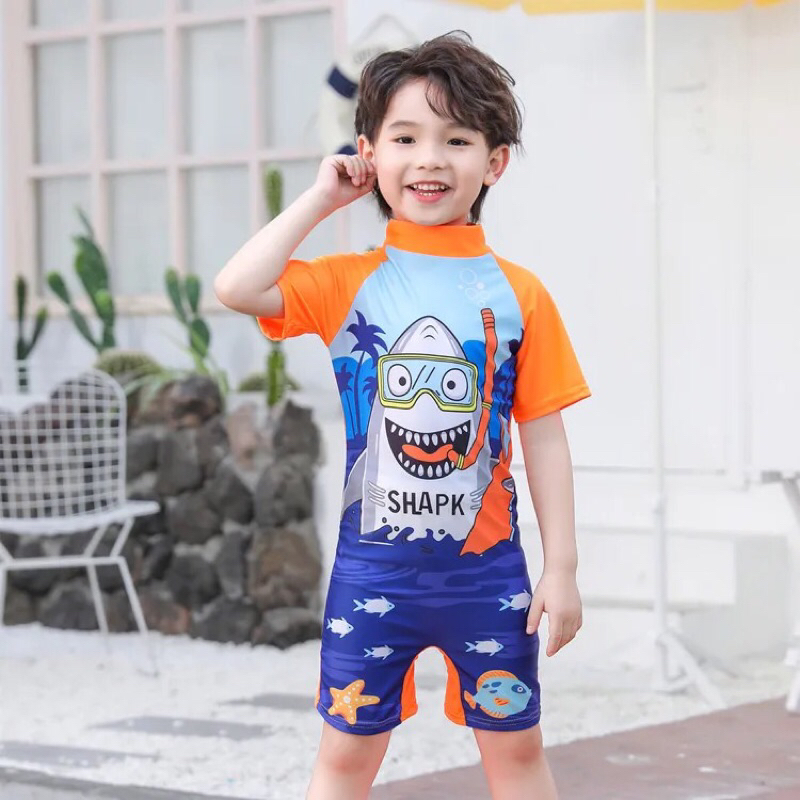 SET Baju Renang Anak Kualitas Premium Impor Gambar Shark Kacamata Lucu Baju Renang Anak Laki Laki Murah