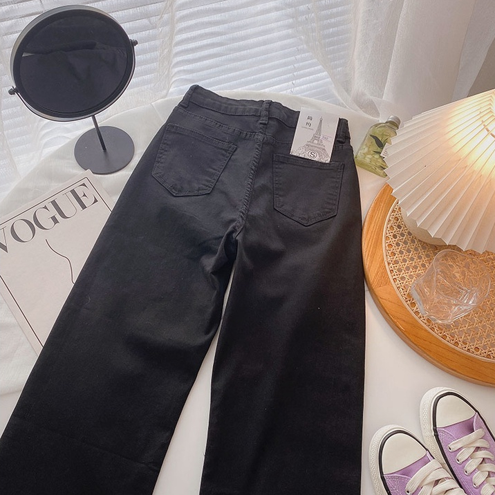 Hitam Highwaist Kulot Jeans Wanita Loose / Celana Jeans Wanita Rawis Import