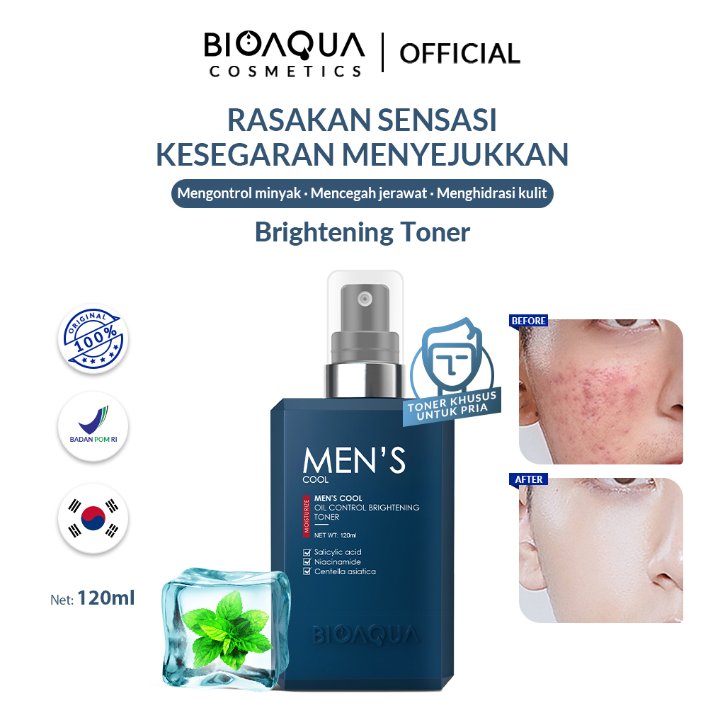 【Clearance Sale】Bioaqua Cosmetics Men's Cool Oil Control Brightening Toner 120ml Niacinamide brighte