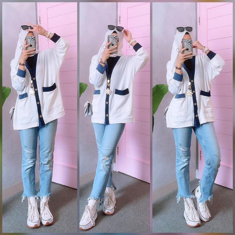 Basic Line Cardy wanita cardigan muslim cardigan jumbo cardigan putih cardiga kaos terry cardigan im