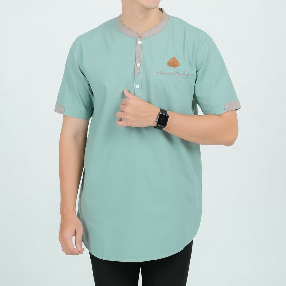 Kemeja Koko Lengan Pendek Dengan 3 Pocket Aktif Desain Kotak Saku Bahan Kombinasi full cotton