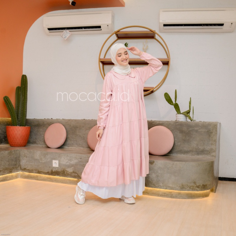 Midi Dress 5 Susun Busui Kerah Collar - Babypink