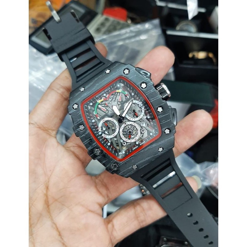 (Grosir)Jam Tangan Pria RM/Richrd Milla Crono Aktif Strap Rubber/Karet(Terima Cod)