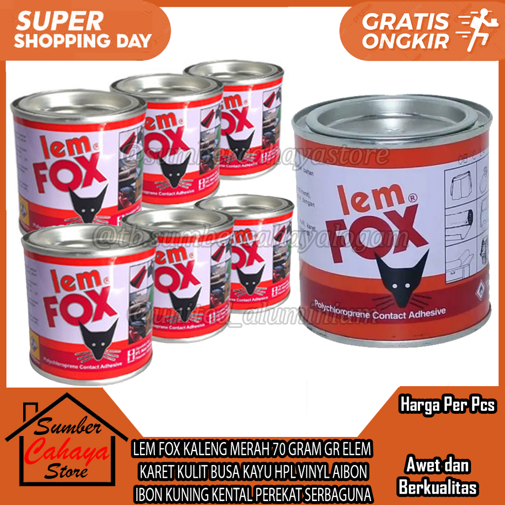 Lem Fox Foks Fok Merah Kuning 70 Gr Gram Karpet Sendal Kulit Kayu Hpl Karet Biru Kaleng Serbaguna Jo