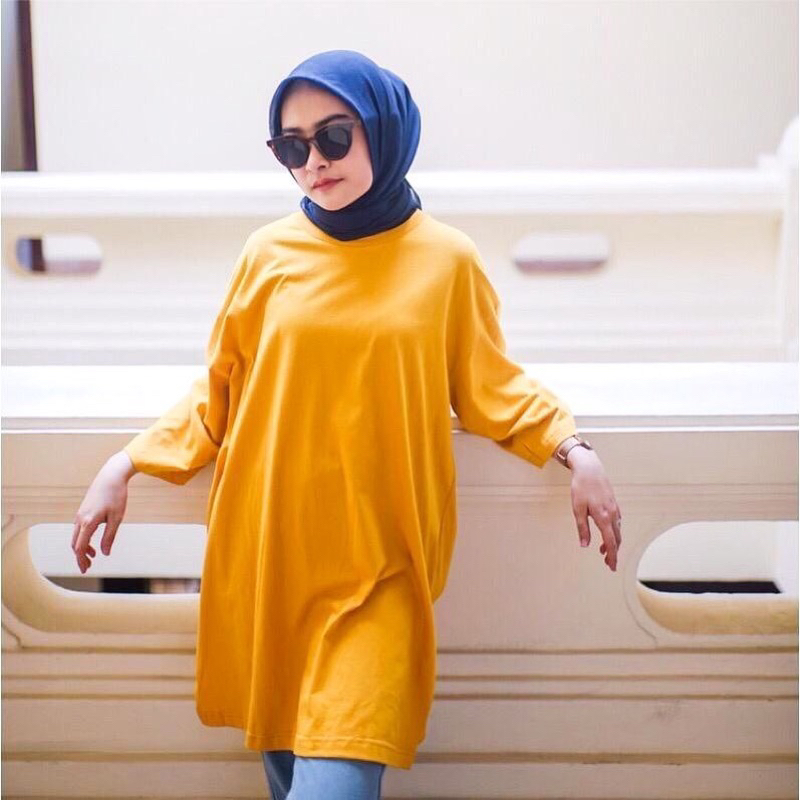 KAOS POLOS OVERSIZE WANITA LENGAN 7/8 TUNIK BASIC OVERSIZED TOP HIJAB FRIENDLY