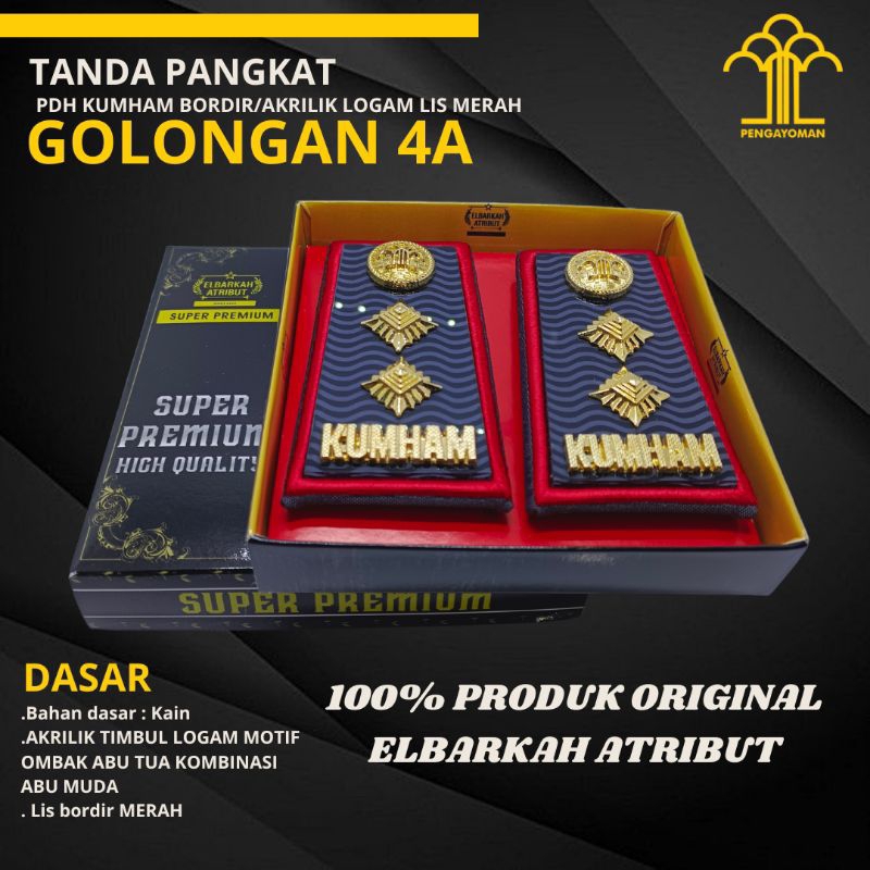 PANGKAT PDH KEMENKUMHAM GOLONGAN 4B AKRILIK LIS MERAH BORDIR