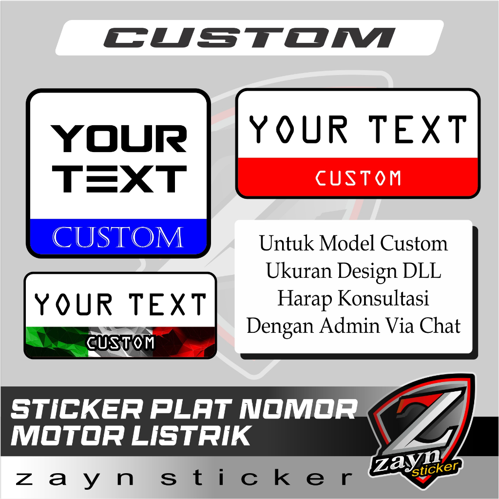 CUSTOM STICKER PLAT NOMOR MOTOR LISTRIK ELECTRIC UWINFLY VESPA SCOOTER DLL