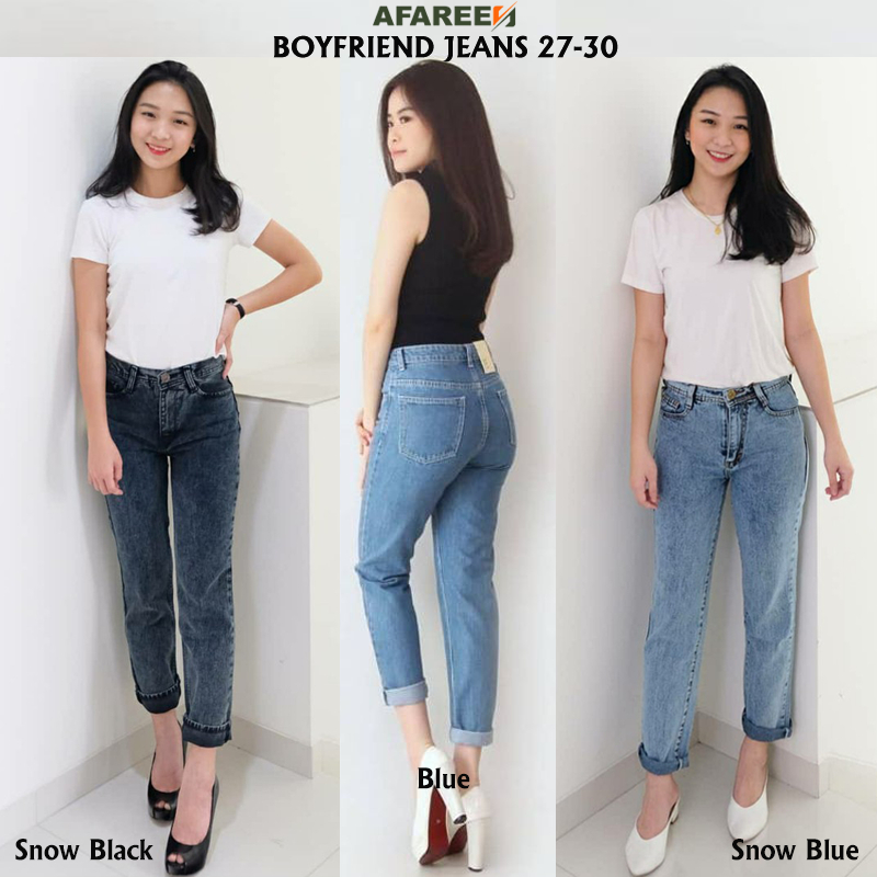 AFAREEN - Boyfriend Celana Jeans Highwaist Plain