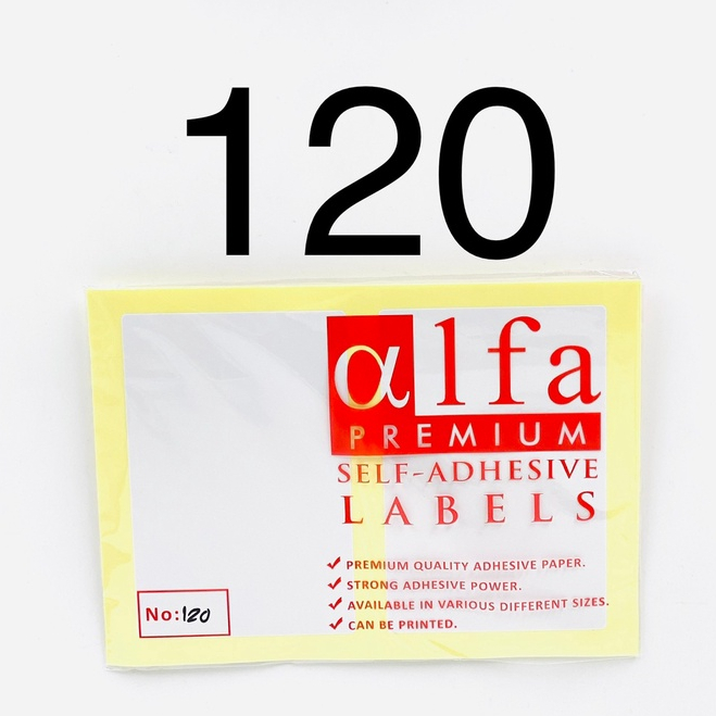 

STICKER LABEL ALFA 120 / Stiker Sticker Label Nama Undangan Harga Alfa No 120 / 78 mm x 118 mm