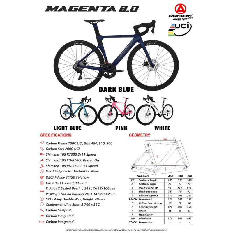 Sepeda Balap Roadbike Pacific Magenta 6.0