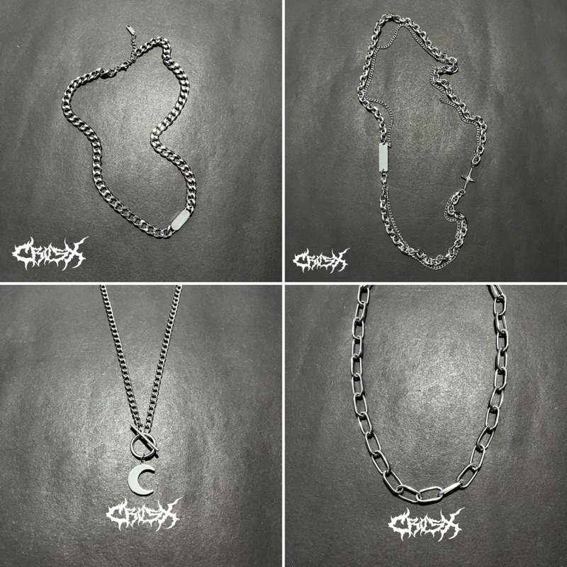 KALUNG CHOKER SMILE NECKLACE / STAR CROSS DOUBLE LAYER CHAIN NECKLACE / MULTILAYER PENDANT / KALUNG MOON COIN PADLOCK THUNDER KALUNG RANTAI HIP HOP CHOKER SALIB KALUNG LIONTIN STYLE KOREA CHAIN NECKLACE KALUNG SILVER TITANIUM AESTHETIC KALUNG PRIA WANITA