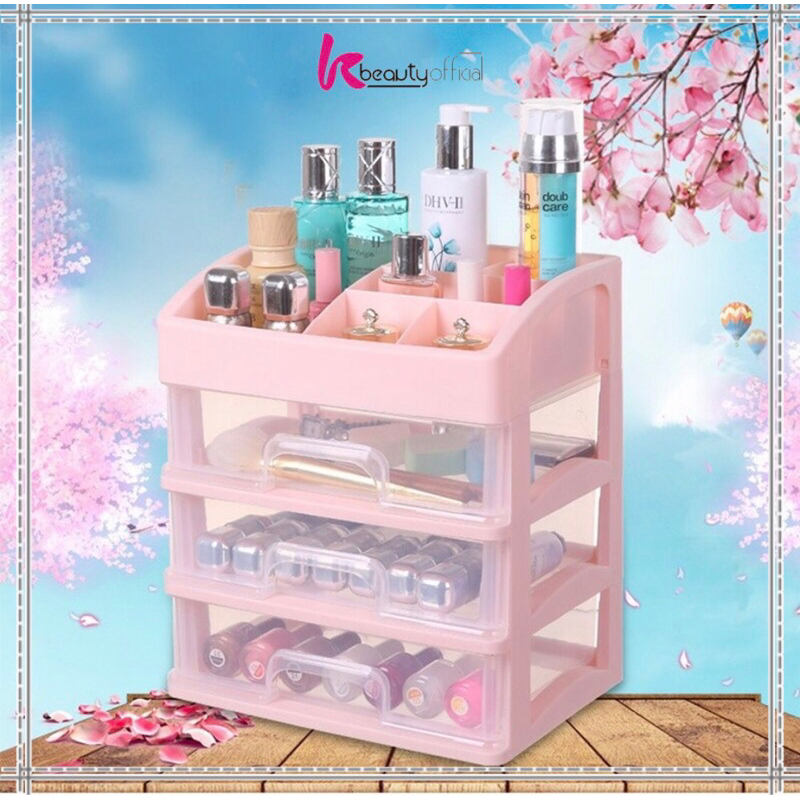 RAK KOSMETIK 3 Laci / RAK MAKE UP SUSUN / TEMPAT KOSMETIK KOTAK