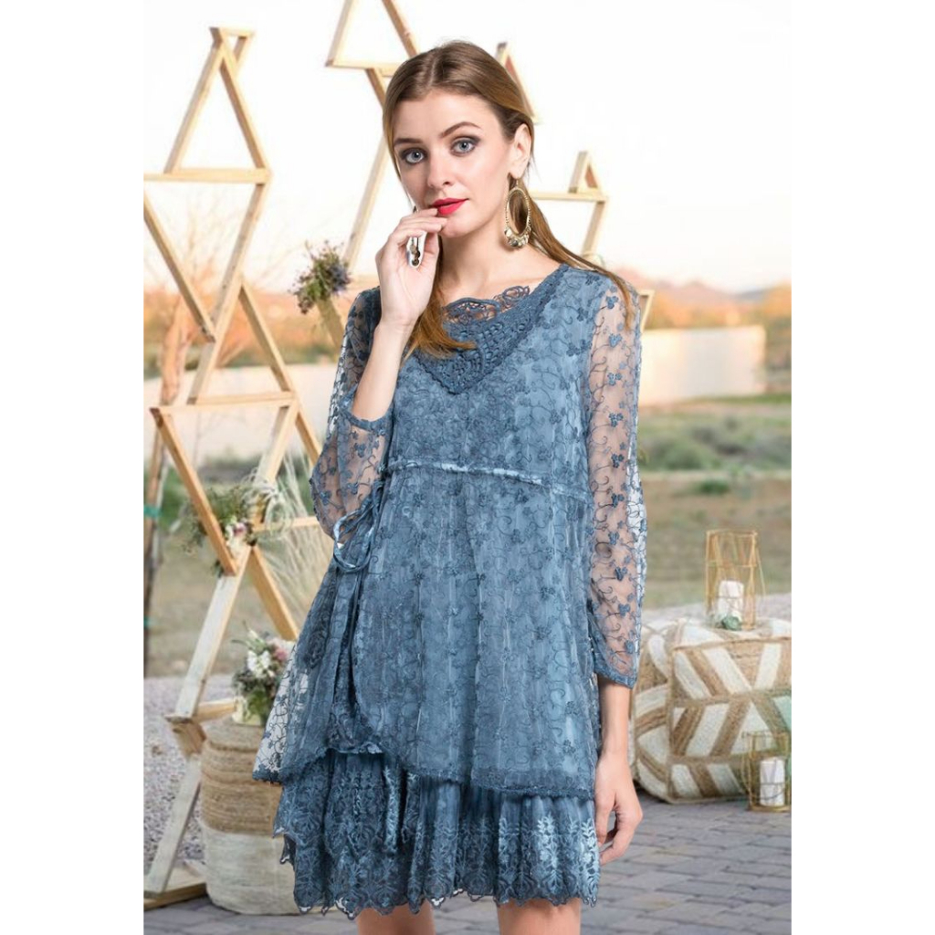 Chloe Bohemian Style, Double Layer Embroidered Dress