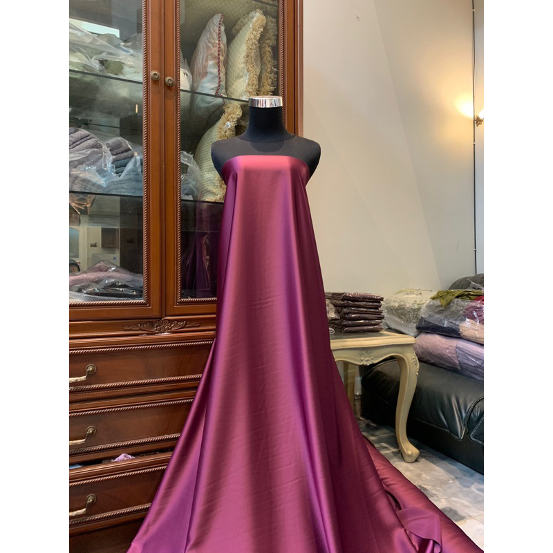 Bahan Satin Maxmara Silk Lux Original 100% Mewah Glossy Warna Burgundy Ungu Wine