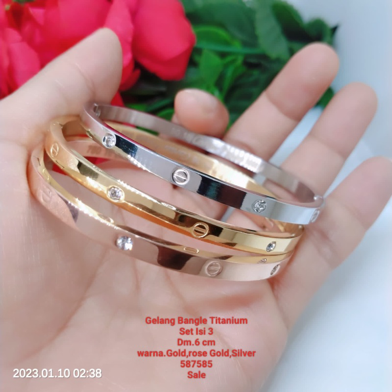 Gelang Tangan Dewasa Titanium Premium Harga Satu pcs Perhiasan Lapis Emas Terlaris Termurah Anti Karat Anti Luntur