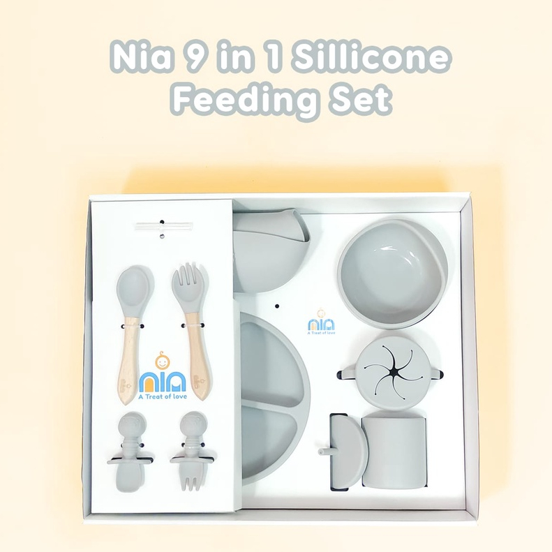 Tempat Makan Baby-Tempat Makan Baby Silicon-Tempat Makan Bayi Set 9in1 NIA Aman