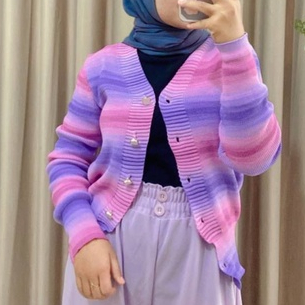 YIU YIU Rajut - Cardigan Rajut Korea Stripe Knit Cardigan Baju Rajut Wanita Lengan Panjang