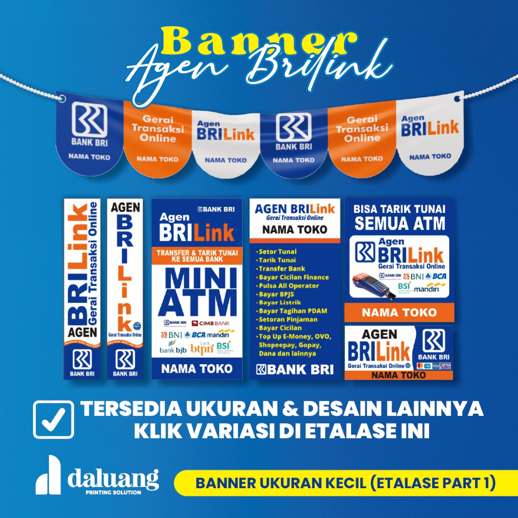 Jual Spanduk Agen Bank BRILink Custom Banner Part Ukuran Kecil Bisa COD Shopee Indonesia