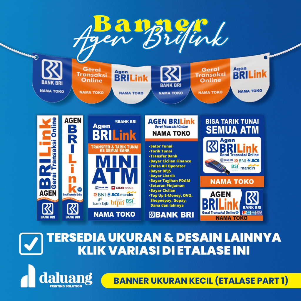 Spanduk Agen Bank BRILink Custom (Banner Part 1 Ukuran Kecil) Bisa COD terlaris