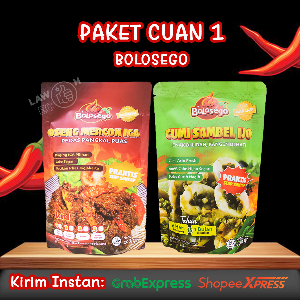 PAKET CUAN 1 Oseng Mercon Iga + Cumi Sambal Ijo Bolosego Halal Bergaransi - Bisa COD &amp; Kirim Instan