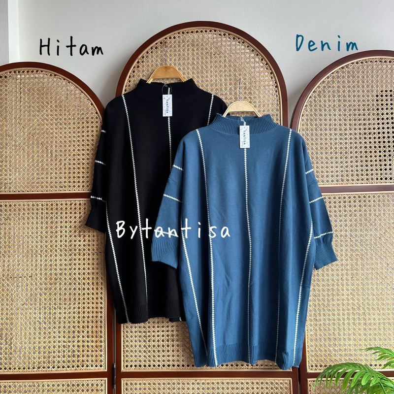 TUNIK RAJUT ALISYA MOTIF GARIS