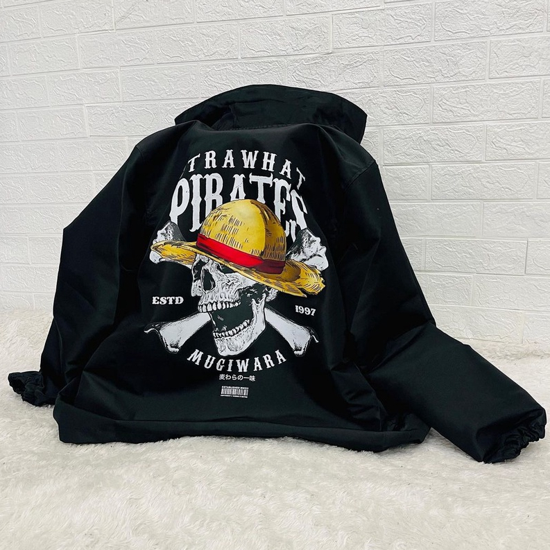 Waterproof Coach Jacket Strawhat Skull Mugiwara Anime Manga One Piece Premium Unisex