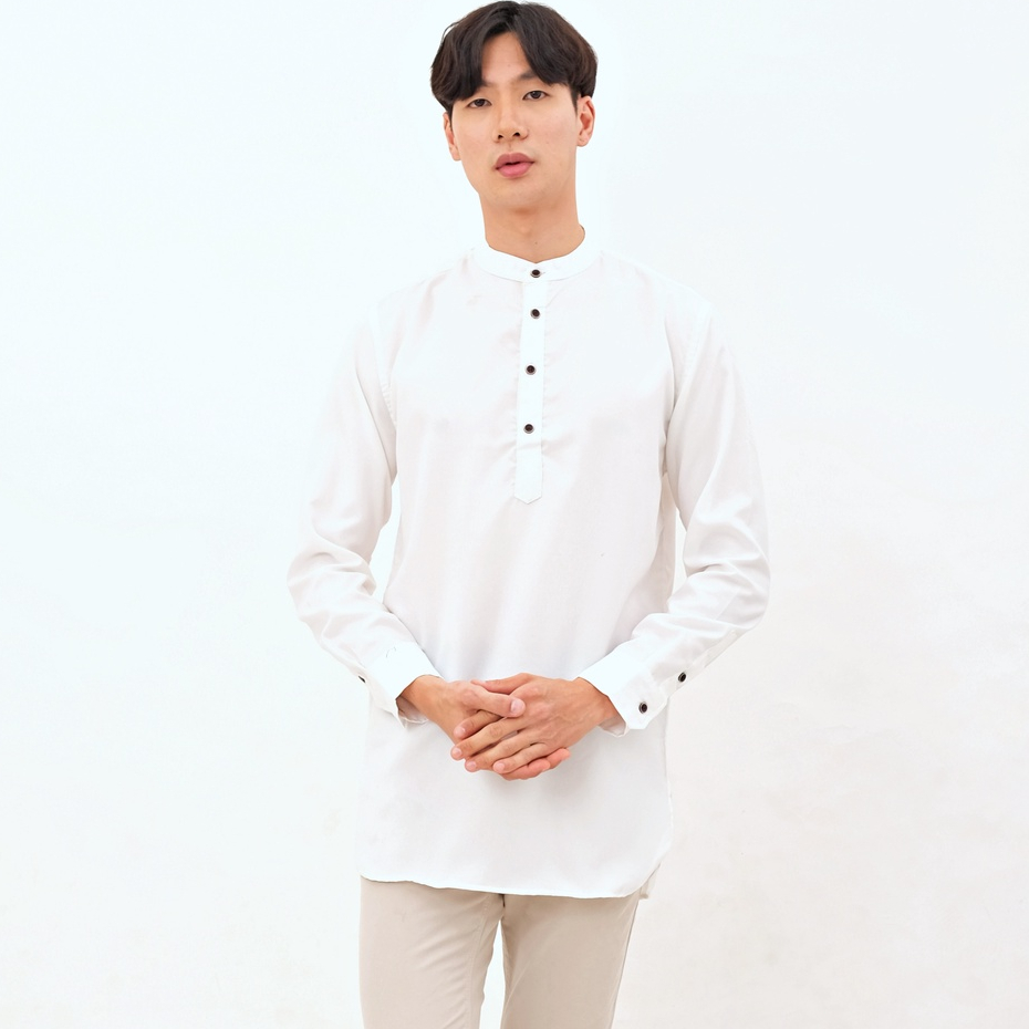 SANVANINA Kemeja Kurta Shanghai Lengan Panjang Putih | Kurta Pakistan Salman White F-03E