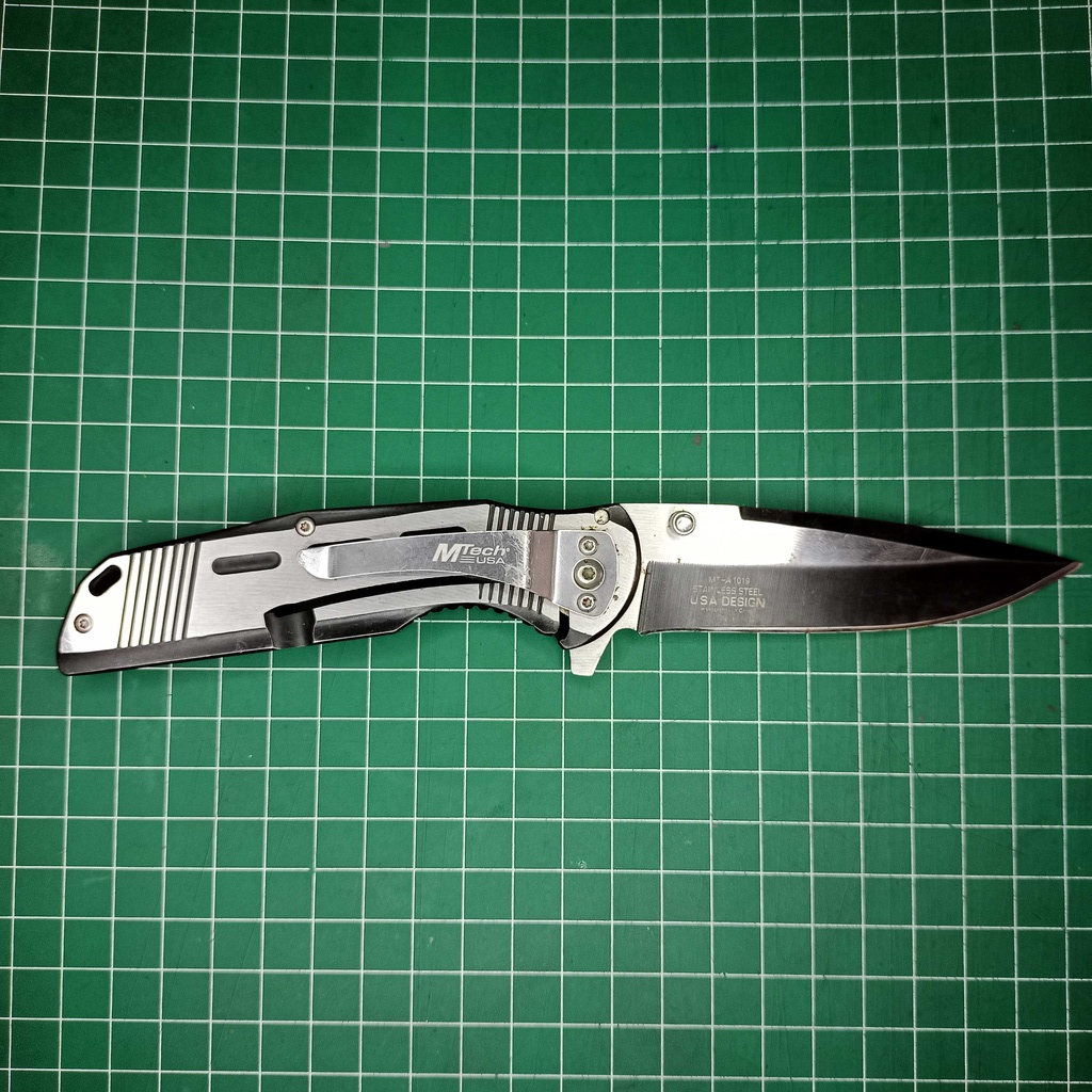 Mtech MT-A1019 assisted pocket knife liner lock silver & black handle