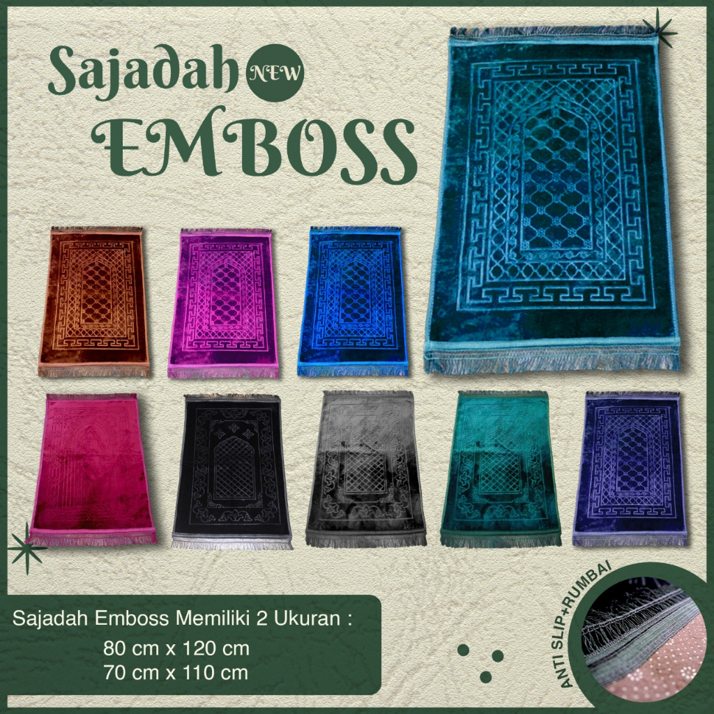 Sajadah Turkey Emboss Polos NEW Tebal Premium + Rumbai 70x110 CM Sejadah Turki