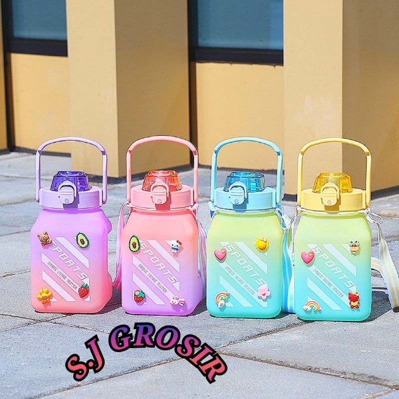 Botol Minum Viral Gradasi Kotak 1500 ML Botol Minum Viral Botol Pelangi Botol Minum Motivasi