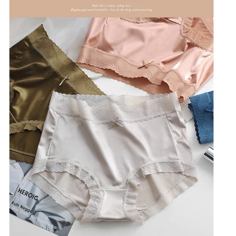 Online Fashion Celana Dalam Sexy Mid Waist Sutera es halus Celana Dalam Wanita C257