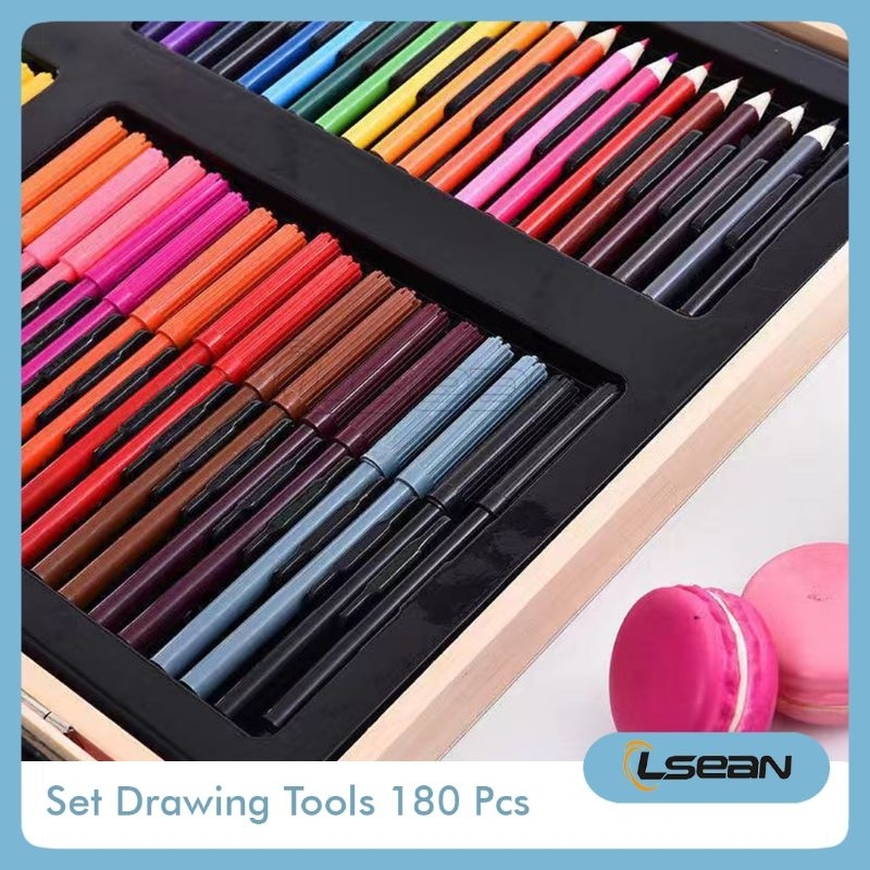 Set Drawing Tools Pencil Crayon Oil Pastel Cat Air Lengkap Alat Gambar dan Lukis 180pcs